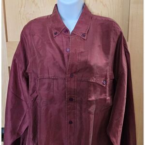 Dnc Co. Sportswear Womens Burgundy 100% Silk Button-Up Shirt With Collar L